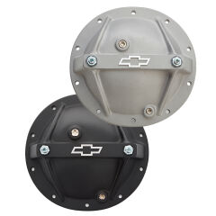Differential Covers Stronger than stamped steel with added fluid capacity &mdash; Black Crinkle, Cast Gray, and chrome, many with a Bowtie emblem.