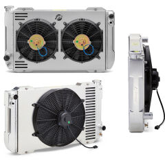 1-2-3 Series Radiator Systems Universal GM and Ford aluminum radiators &mdash; 17 to 26 in. cores, with shroud-and-fan systems.