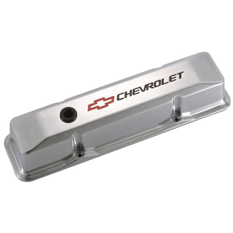 Engine Valve Covers; Tall Style; Die Cast; Polished with Bowtie Logo; SB&nbsp;Chevy