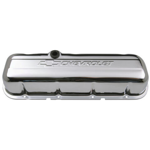Engine Valve Covers; Stamped Steel; Tall; Chrome; w/ Bowtie Logo; Fits BB&nbsp;Chevy