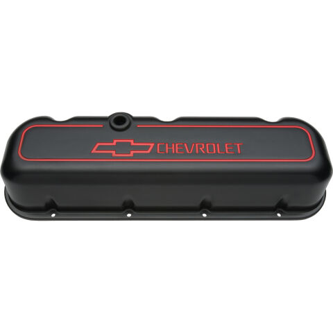 Engine Valve Covers; Tall Style; Die Cast; Black with Bowtie Logo; BB&nbsp;Chevy