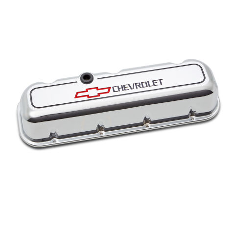 Engine Valve Covers; Tall Style; Die Cast; Polished with Bowtie Logo; BB&nbsp;Chevy