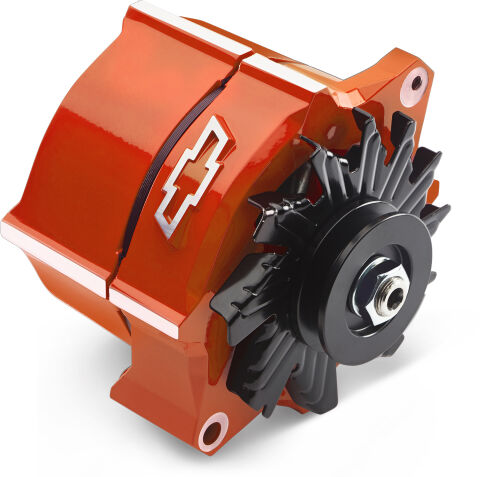 Alternator; 100 AMP; GM 1-Wire; Slant-Edge; Raised Bowtie; Chevy&nbsp;Orange