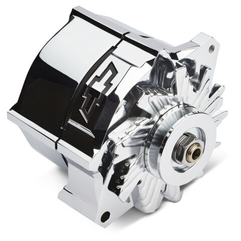 Alternator; 100 AMP; GM 1-Wire; Slant-Edge; Recessed Black Bowtie Logo; Chrome