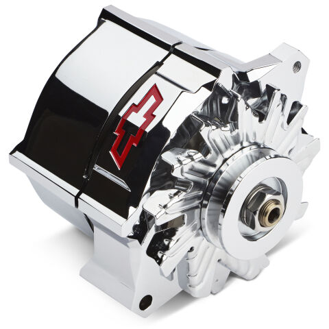Alternator; 100 AMP; GM 1-Wire; Slant-Edge; Recessed Red Bowtie Logo; Chrome