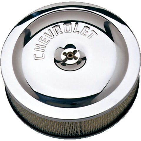 Air Cleaner Kit; Chrome; Embossed Chevy Logo; 10 In. Diameter; With Center&nbsp;Nut