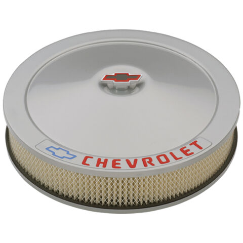 Engine Air Cleaner Kit; 14 Inch Diam; Metal Gray; Chevy Lettering w/ Bowtie&nbsp;Nut
