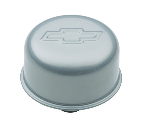Engine Valve Cover Breather; 3 In Dia; Bowtie Logo; Push-In Style; Metallic&nbsp;Gray