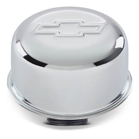 Valve Cover Breather Cap; Chrome; Twist-On Type; 3in. Diameter; With Bowtie&nbsp;Logo