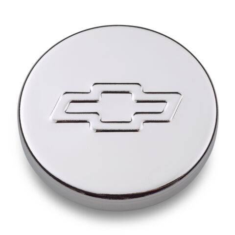 Engine Oil Filler Cap; Push-In Style; 1.22 Hole; Embossed Bowtie Logo;&nbsp;Chrome