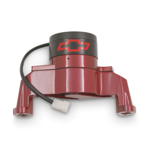 Electric Engine Water Pump; Aluminum; Red with Bowtie Logo; Fits SB Chevy