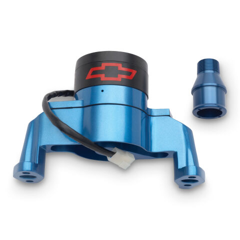 Electric Engine Water Pump; Aluminum; Blue with Bowtie Logo; Fits SB Chevy