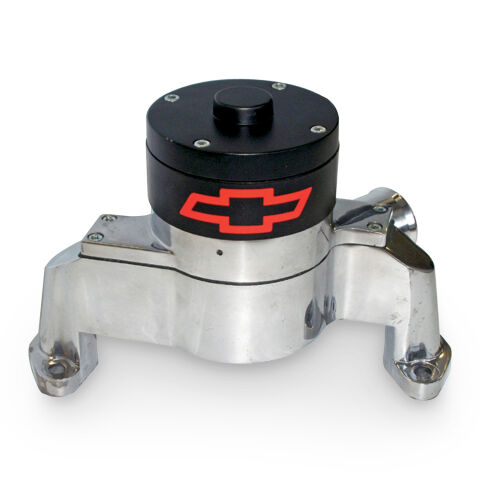 Electric Engine Water Pump; Aluminum; Polished with Bowtie Logo; Fits SB Chevy
