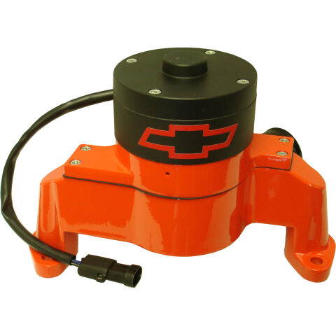 Electric Engine Water Pump; Aluminum; Orange with Bowtie Logo; Fits SB&nbsp;Chevy