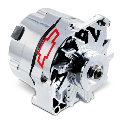 Alternator; GM 73-86 with Internal Regulator; GM Bowtie Logo; Chrome; 100% New