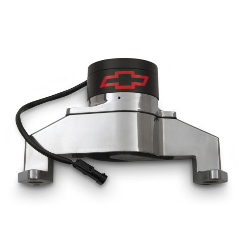 Electric Engine Water Pump; Aluminum; Polished with Bowtie Logo; Fits BB&nbsp;Chevy
