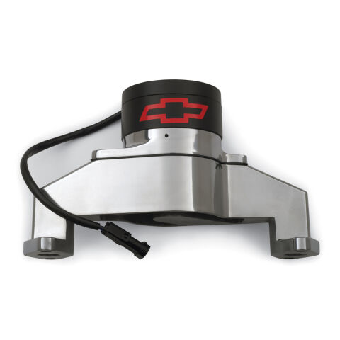 Electric Engine Water Pump; Aluminum; Chrome with Bowtie Logo; Fits BB Chevy