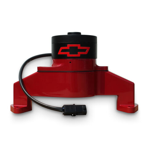 Electric Engine Water Pump; Aluminum; Red with Bowtie Logo; Fits BB Chevy