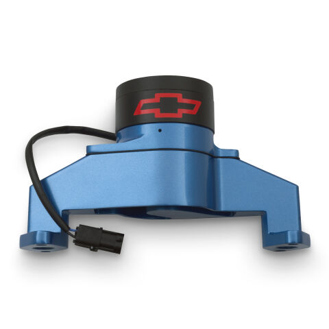 Electric Engine Water Pump; Aluminum; Blue with Bowtie Logo; Fits BB Chevy