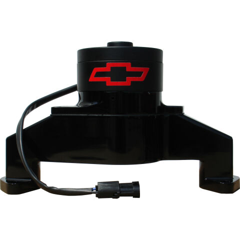 Electric Engine Water Pump; Aluminum; Black with Bowtie Logo; Fits BB Chevy