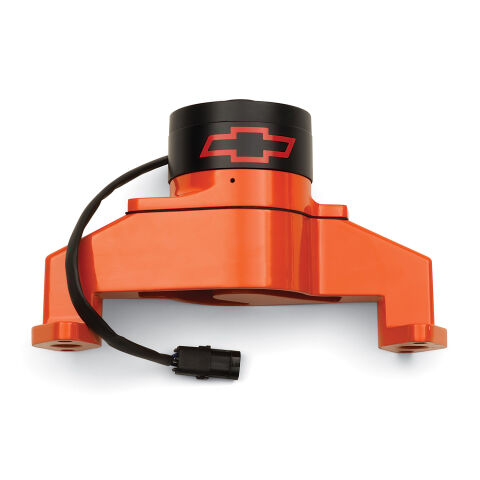 Electric Engine Water Pump; Aluminum; Orange with Bowtie Logo; Fits BB Chevy