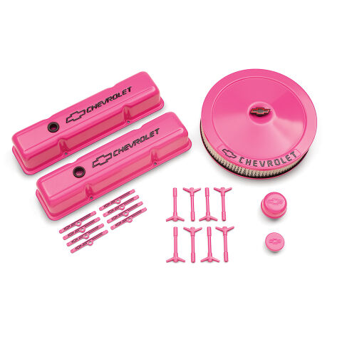 CHEVY SMALL BLOCK PINK DRESS UP KIT, BLACK BOWTIE EMBLEMS, BLACK LETTERING