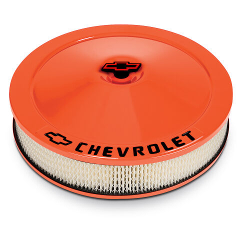 Engine Air Cleaner Kit; 14 Inch Dia; Orange; Chevy Black Lettering w/Bowtie&nbsp;Logo