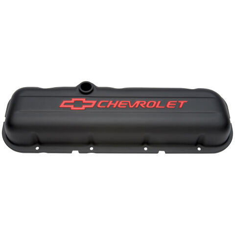 Engine Valve Covers; Stamped Steel; Short; Black; w/ Bowtie Logo; Fits BB&nbsp;Chevy