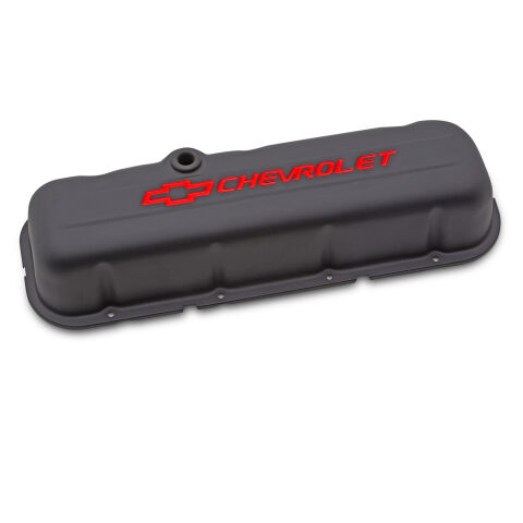 Engine Valve Covers; Stamped Steel; Tall; Black; w/ Bowtie Logo; Fits BB&nbsp;Chevy