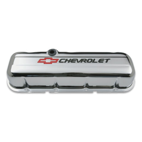 Engine Valve Covers; Stamped Steel; Tall; Chrome; w/ Bowtie Logo; Fits BB&nbsp;Chevy