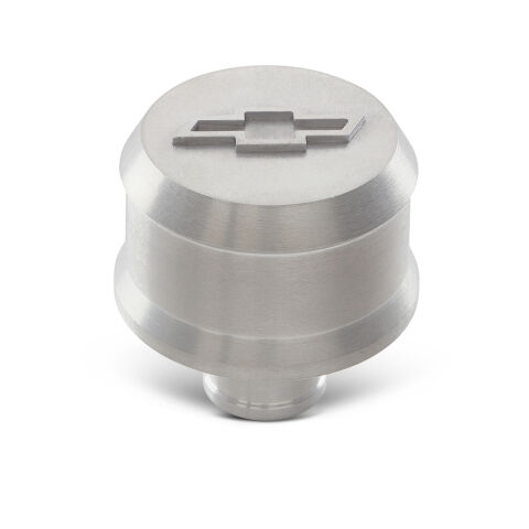 Slant-Edge Aluminum Breather Cap; Raised Bowtie; Push-In; Powdercoat&nbsp;Ready