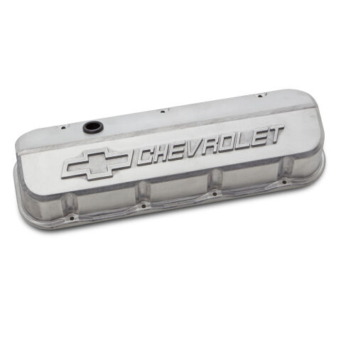 Engine Valve Covers; Tall; Die-Cast; BB Chevy; Pdrcoat Ready w Raised Chevy&nbsp;Logo