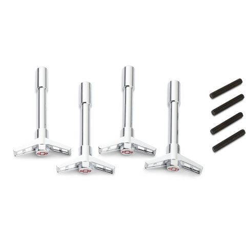 Engine Valve Cover Wing Nuts; Steel; Chrome; Red Bowtie Logo; 1/4-20 Thread;&nbsp;4pc