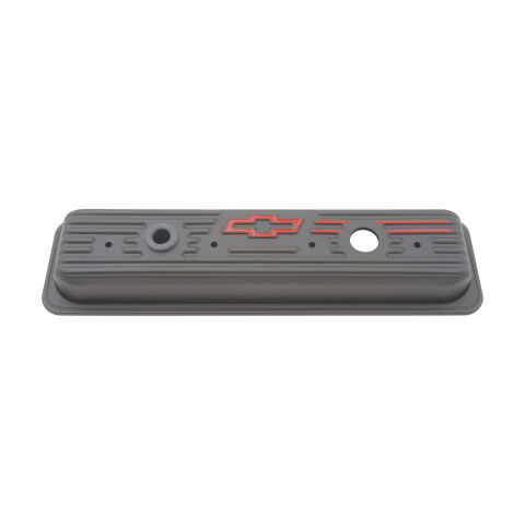 Engine Valve Covers; Center Bolt Style; Steel; Black w/Bowtie Logo; SB&nbsp;Chevy