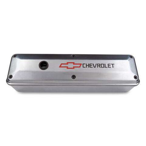Engine Valve Cover; 2-Piece Tall Style; Die Cast; Polish w/Bowtie Logo; SB&nbsp;Chevy