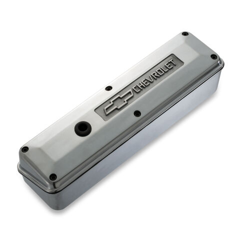 Engine Valve Cover; 2-Piece Tall Style; Die Cast; Polish w/Bowtie Logo; SB&nbsp;Chevy