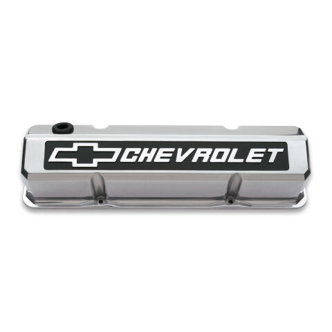 Valve Covers; Slant-Edge Tall; Die Cast; Polished w/Raised Bowtie Logo; SB&nbsp;Chevy