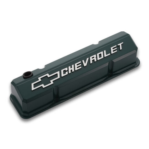 Valve Covers; Slant-Edge Tall; Die Cast; Green w/ Raised Bowtie Logo; SB&nbsp;Chevy