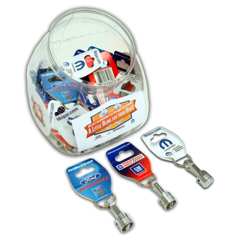Keychain Merchandiser; Big 3 Brands; GM; Ford; Mopar; Fishbowl with 40 keychains