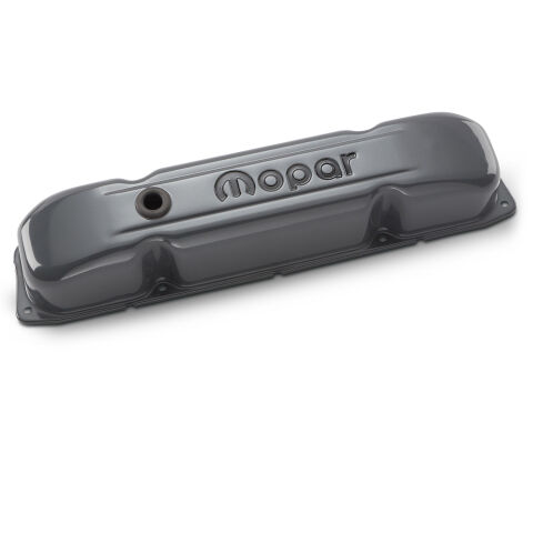 Engine Valve Covers; Steel; Shark Gray; Mopar Emblem; Fits B/RB Big Block&nbsp;V8