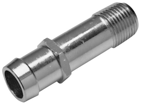 Water Pump Pipe Fitting; Steel; Chrome; 1in. NPT Male to 3/4in. Hose&nbsp;Barb