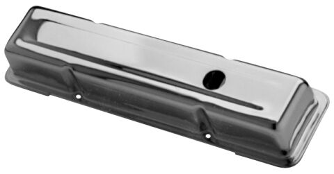 Engine Valve Covers; Stamped Steel; Short; Chrome; w/ Baffles; Fits SB&nbsp;Chevy