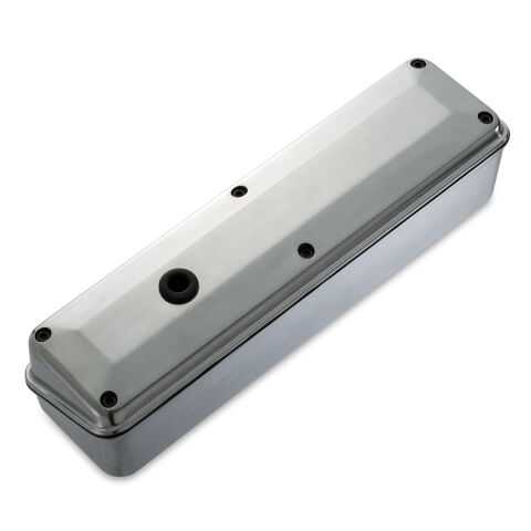Engine Valve Covers; 2-Piece Tall Style; Aluminum; Polished; No Logos; SB&nbsp;Chevy