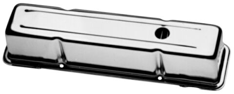 Engine Valve Covers; Stamped Steel; Tall; Chrome; w/ Baffles; Fits SB&nbsp;Chevy