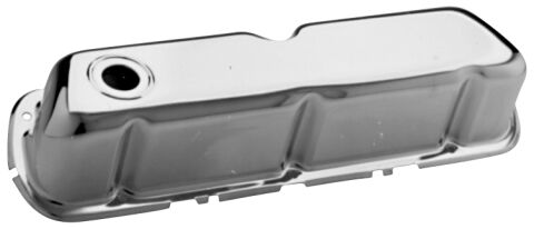 Engine Valve Covers; Stamped Steel; Std Height; Chrome; w/Baffles; Fits SB&nbsp;Ford