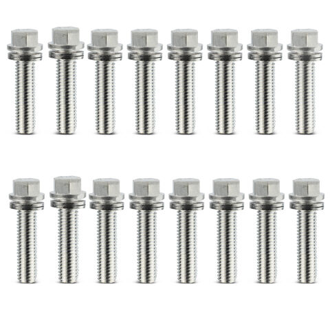Wedge-Locking Header Bolts; Hex Head; M8 X 1.181in; Ford Modular; Nickel; 16 Pcs