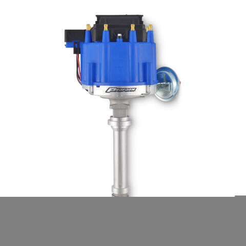 HEI Distributor; Racing Type w/Vac-Adv; Blue Cap; Polished; For Chevy V8 Engines