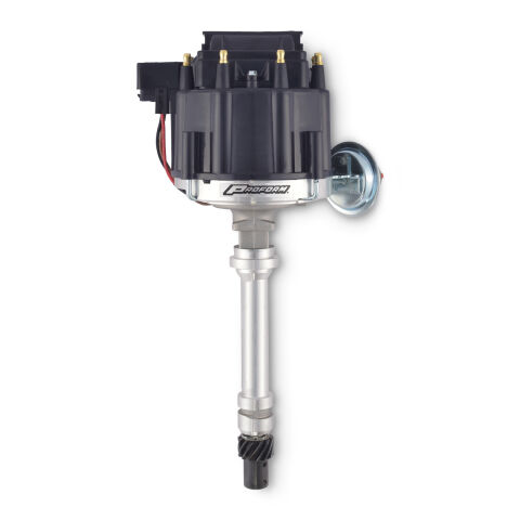 HEI Distributor; Racing Type w/Vac-Adv; Black Cap; Polished; For Chevy V8&nbsp;Engine