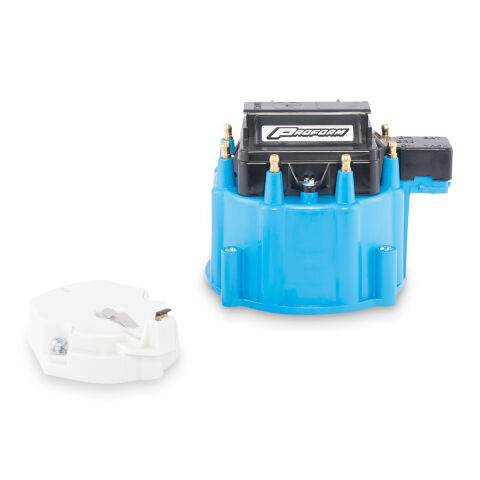 Engine Distributor GM HEI Coil; Cap and Rotor Kit; Blue&nbsp;Cap