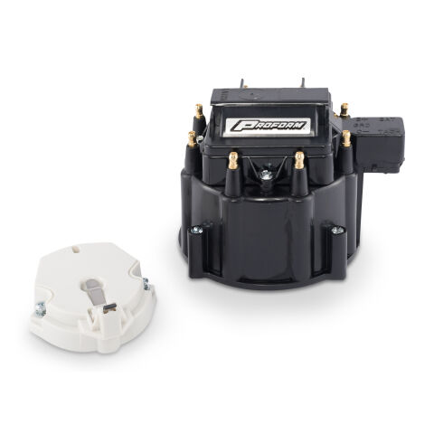 Engine Distributor GM HEI Coil; Cap and Rotor Kit; Black&nbsp;Cap